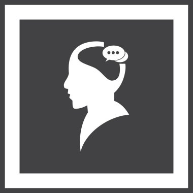 Bir kafa ile konuşma balonu silüeti. Bir kafa ile konuşma balonu vektör çizim silueti