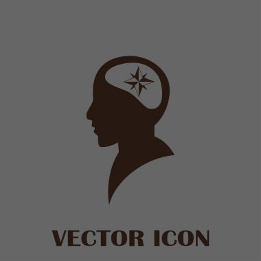 Siluet vektör çizim pusula gül işaretiyle insan kafasından