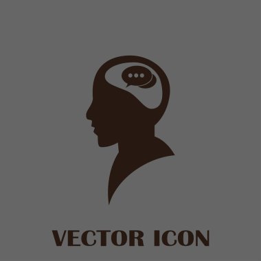 Bir kafa ile konuşma balonu silüeti. Bir kafa ile konuşma balonu vektör çizim silueti. Siluet konuşma balonu vektör konsepti ile baş