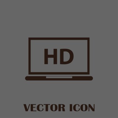Düz ekran tv Hd video etiket vektör simgesi, dizüstü ekran