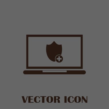 Not Defteri ile kalkan. Dizüstü bilgisayar koruma vektör simgesi.