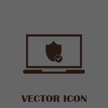 Not Defteri ile kalkan. Dizüstü bilgisayar koruma vektör simgesi.