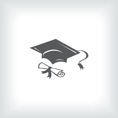 Mezuniyet kep ve diploma web simgesi. vektör çizim
