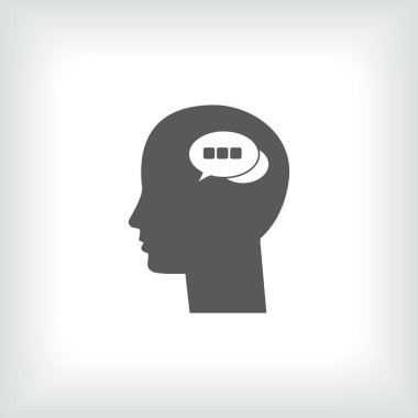 Bir kafa ile konuşma balonu silüeti. Siluet vektör görüntü ile bir adam kafa