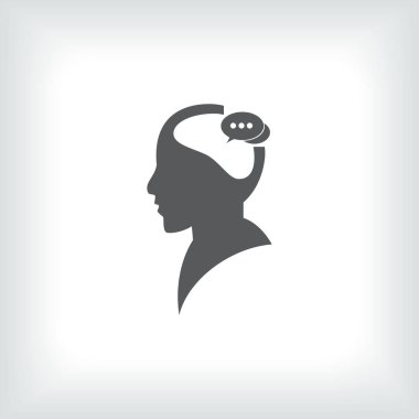 Bir kafa ile konuşma balonu silüeti. Siluet vektör görüntü ile bir adam kafa