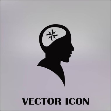 Siluet vektör çizim pusula gül işaretiyle insan kafasından