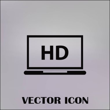 Düz ekran tv Hd video etiket vektör simgesi, dizüstü ekran