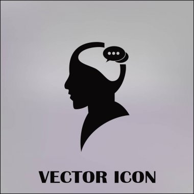 Bir kafa ile konuşma balonu silüeti. Bir kafa ile konuşma balonu vektör çizim silueti. Siluet konuşma balonu vektör konsepti ile baş