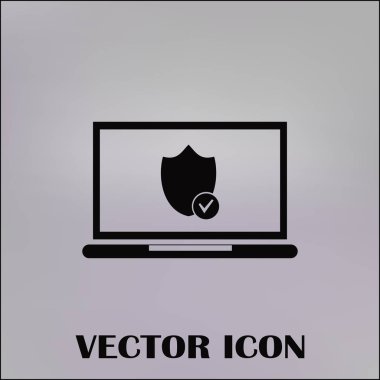 Not Defteri ile kalkan. Dizüstü bilgisayar koruma vektör simgesi.