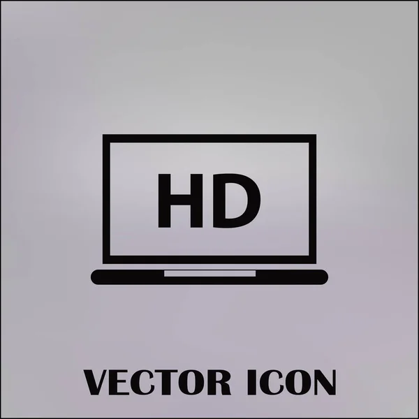 Télévision à écran plat avec icône vectorielle d'étiquette vidéo HD, écran d'ordinateur portable — Image vectorielle