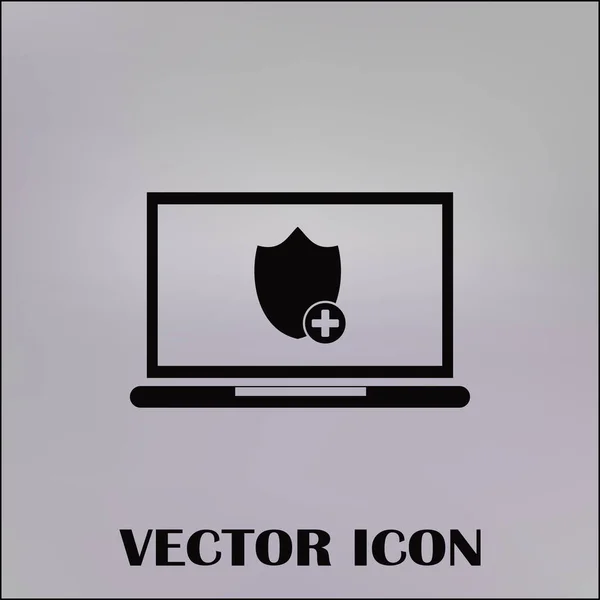 Carnet avec bouclier. icône vectorielle de protection d'ordinateur portable . — Image vectorielle