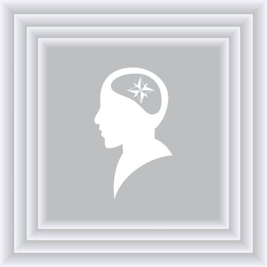 Siluet vektör çizim pusula gül işaretiyle insan kafasından