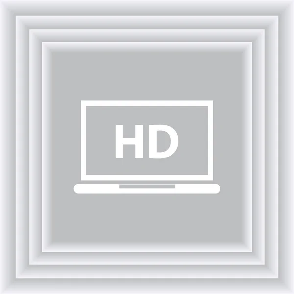 TV de pantalla plana con el icono de la etiqueta de vídeo de alta definición vector, pantalla portátil — Vector de stock
