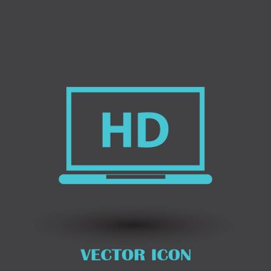 Düz ekran tv Hd video etiket vektör simgesi, dizüstü ekran