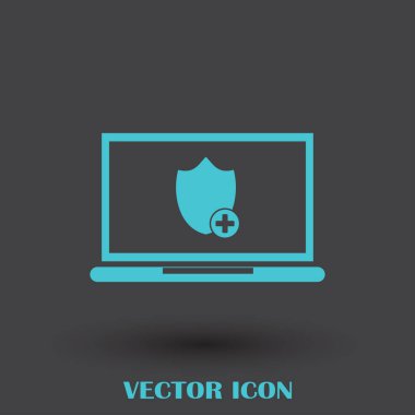 Not Defteri ile kalkan. Dizüstü bilgisayar koruma vektör simgesi.