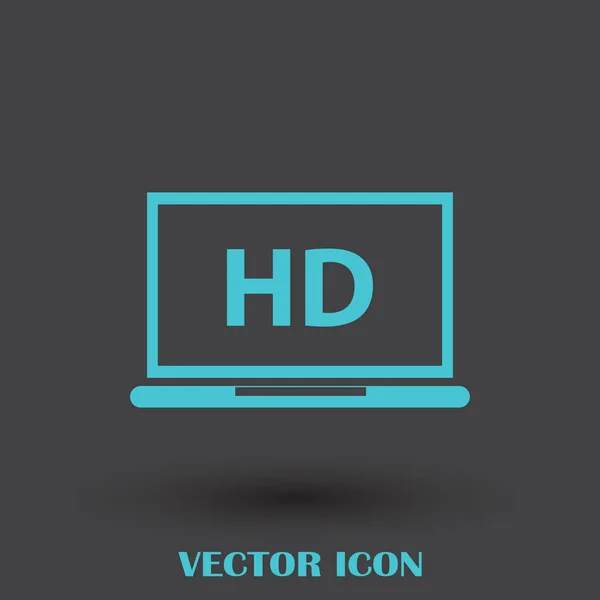 Flat screen tv with HD video label vector icon, laptop display — Stock Vector