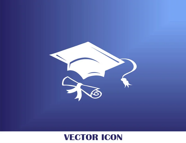 Graduiertenmütze und gerollte Diplomrolle mit Stempel. Ausbildungskonzept fertigstellen. flache Vektor-Illustration — Stockvektor