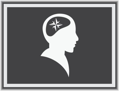 Siluet vektör çizim pusula gül işaretiyle insan kafasından