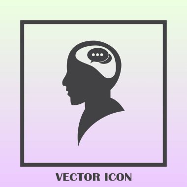 Bir kafa ile konuşma balonu silüeti. Bir kafa ile konuşma balonu vektör çizim silueti. Siluet konuşma balonu vektör konsepti ile baş. Siluet vektör görüntü ile bir adam kafa