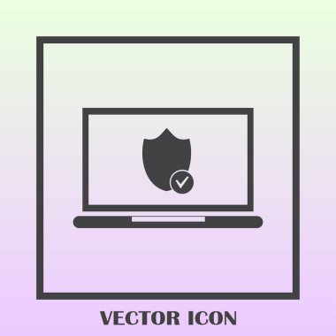 Not Defteri ile kalkan. Dizüstü bilgisayar koruma vektör simgesi.