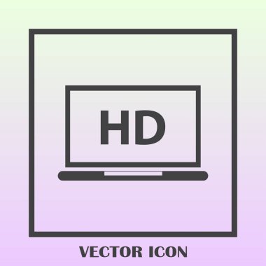 Düz ekran tv Hd video etiket vektör simgesi, dizüstü ekran