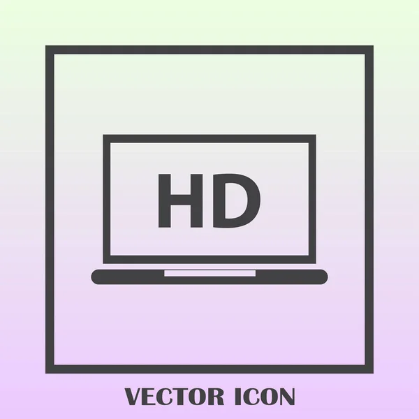 Flat screen tv with HD video label vector icon, laptop display — Stock Vector