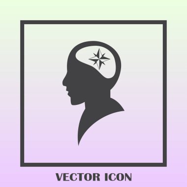 Siluet vektör çizim pusula gül işaretiyle insan kafasından