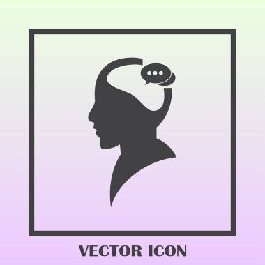 Bir kafa ile konuşma balonu silüeti. Bir kafa ile konuşma balonu vektör çizim silueti. Siluet konuşma balonu vektör konsepti ile baş. Siluet vektör görüntü ile bir adam kafa