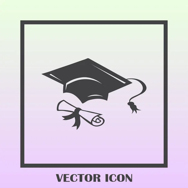 Tapa de graduación y rollo de diploma enrollado con sello. Terminar el concepto de educación. Ilustración de vector de estilo plano — Vector de stock