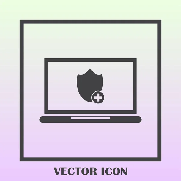 Caderno com escudo. Ícone do vetor da proteção do portátil . — Vetor de Stock