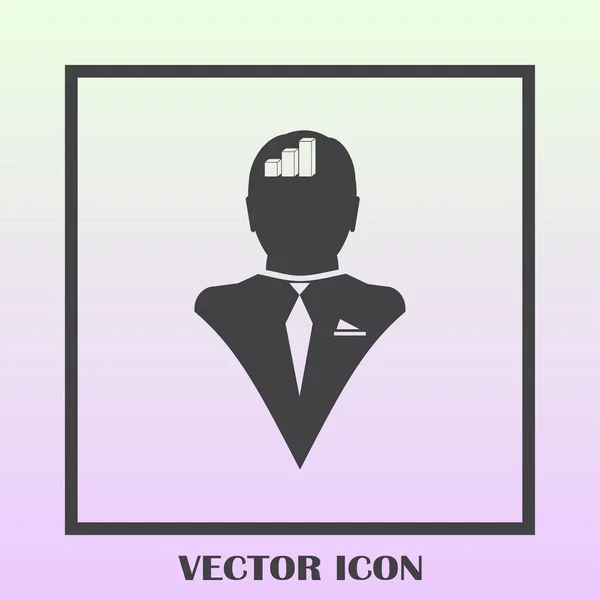 Hombre de negocios y siluetas de diagrama creciente. cabeza humana e icono gráfico. Concepto empresarial — Vector de stock