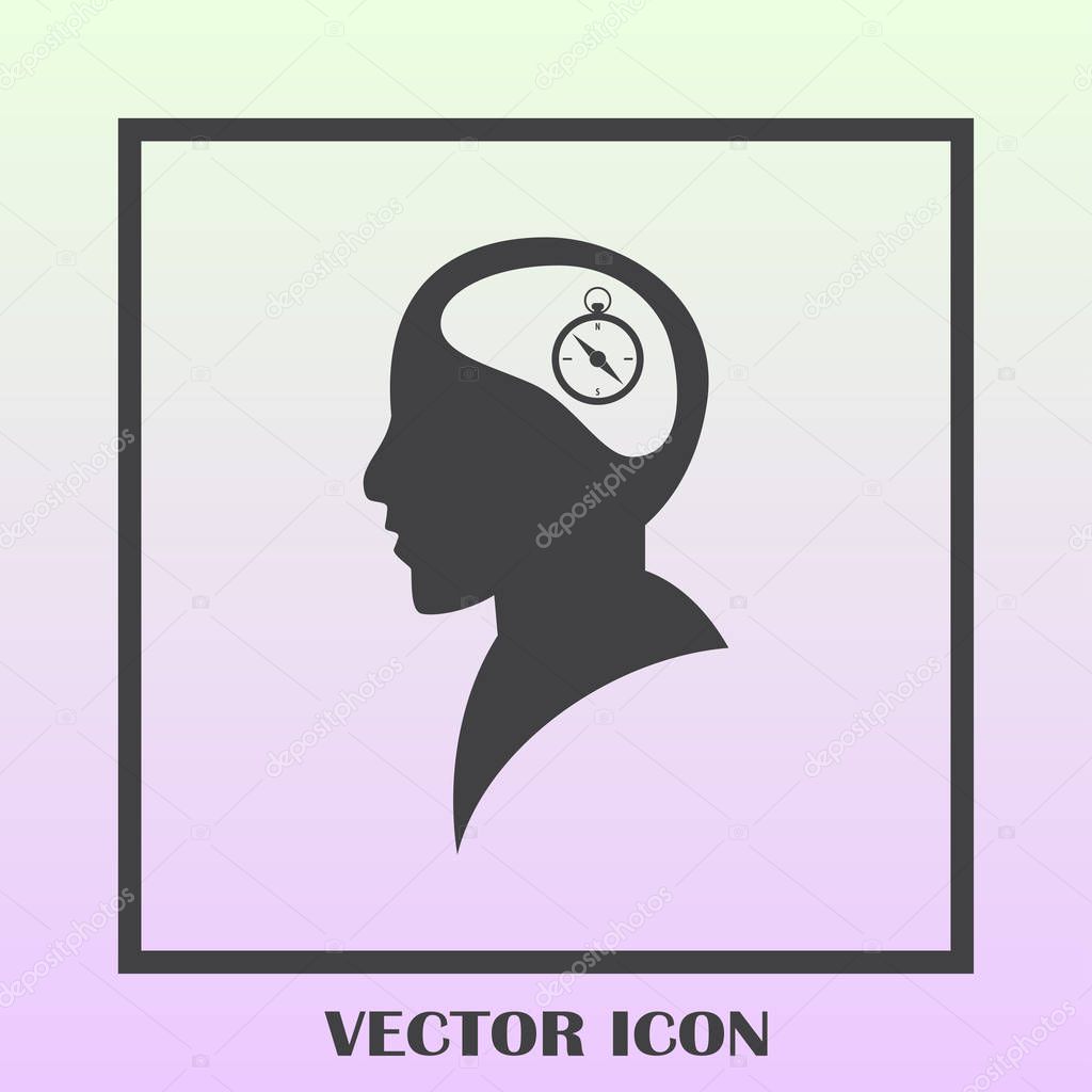 Human head in silhouette with compass rose sign, vector illustration