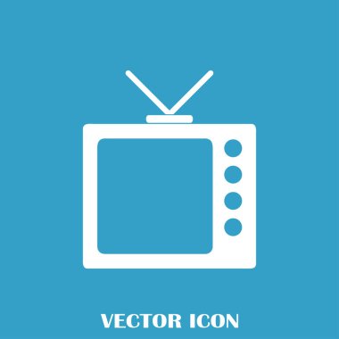 Trendy düz tarzı TV simgesi. Web sitesi tasarımı, logo, app, kullanıcı arabirimi için televizyon sembolü. Vektör çizim, Eps10.