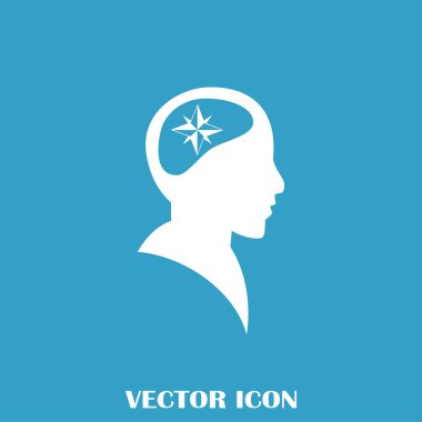 Siluet vektör çizim pusula gül işaretiyle insan kafasından