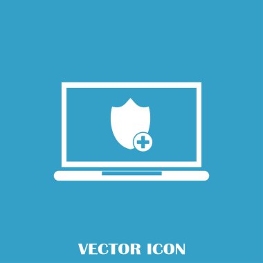 Not Defteri ile kalkan. Dizüstü bilgisayar koruma vektör simgesi.