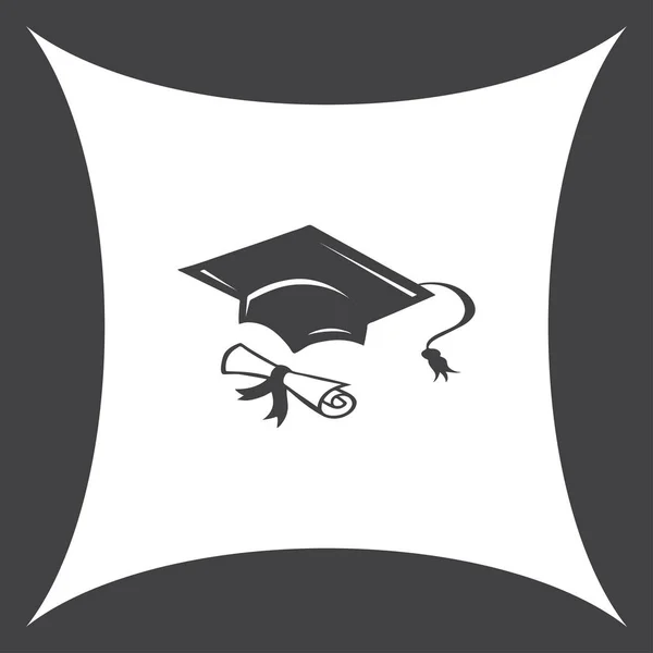 Graduiertenmütze und gerollte Diplomrolle mit Stempel. Ausbildungskonzept fertigstellen. flache Vektor-Illustration — Stockvektor