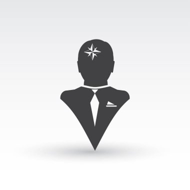 Vektör simge baş düşünme silüeti vektör adam ve pusula ve iletki hakkındaki düşüncelerini