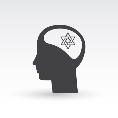 Davut yıldızı ile baş düz siluet vektör