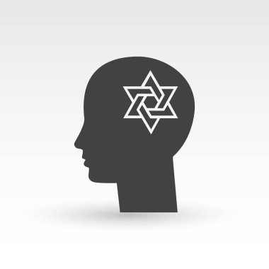 Davut yıldızı ile baş düz siluet vektör