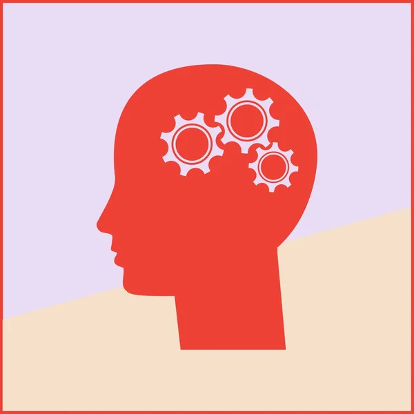 歯車の脳として設定されている人間の頭部シルエット。アイデアと革新の概念 — ストックベクタ