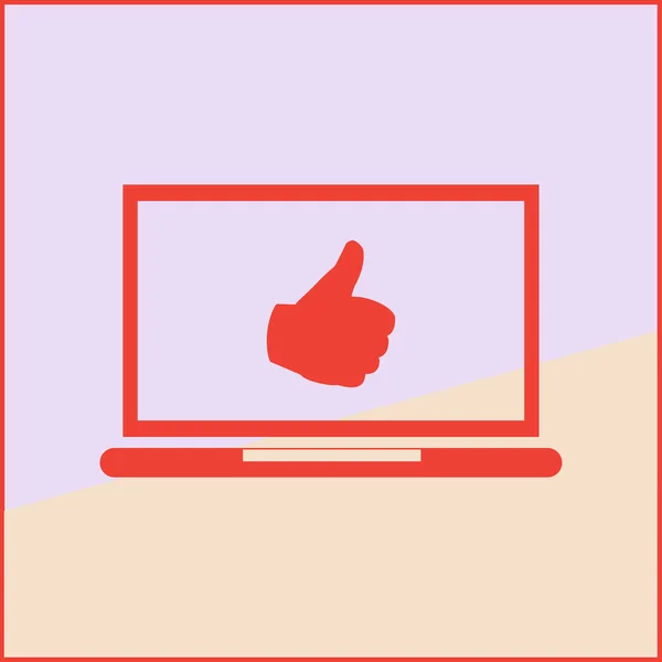 Thumbs up or like symbol comes from laptop screen stock vector — Stock Vector