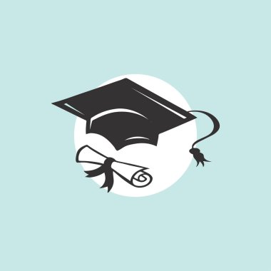Mezuniyet kep ve diploma web simgesi. vektör çizim