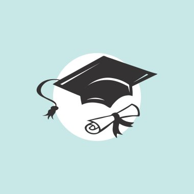Mezuniyet kep ve diploma web simgesi. vektör çizim