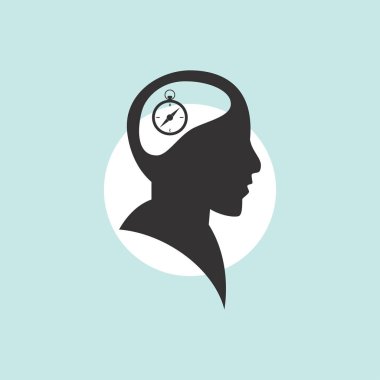 Vektör simge baş düşünme silüeti vektör adam ve pusula ve iletki hakkındaki düşüncelerini