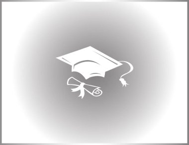 Mezuniyet kep ve haddelenmiş diploma damga ile ilerleyin. Eğitim kavramı bitirmek. Düz stil vektör çizim