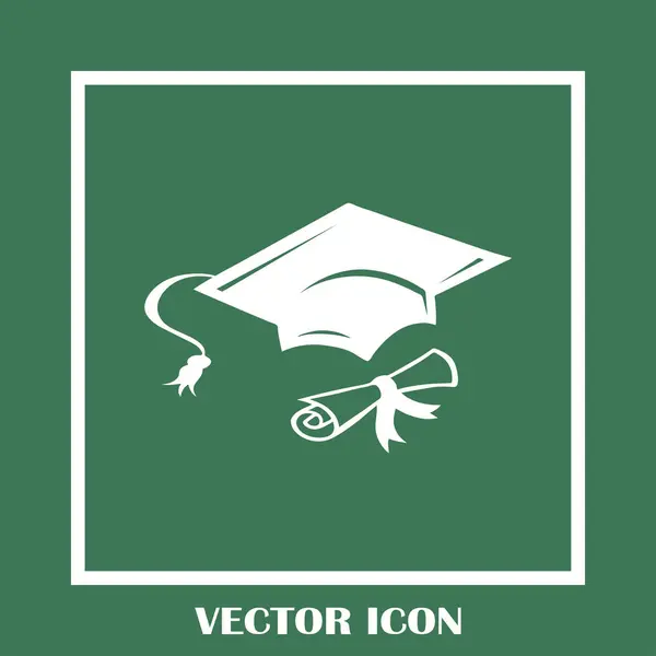 Tapa de graduación y rollo de diploma enrollado con sello. Terminar el concepto de educación. Ilustración de vector de estilo plano — Vector de stock