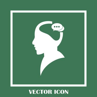 Bir kafa ile konuşma balonu silüeti. Bir kafa ile konuşma balonu vektör çizim silueti. Siluet konuşma balonu vektör konsepti ile baş. Siluet vektör görüntü ile bir adam kafa