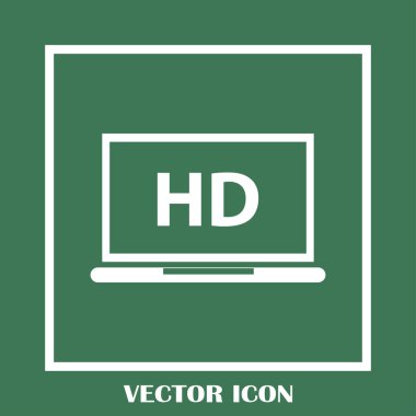 Düz ekran tv Hd video etiket vektör simgesi, dizüstü ekran