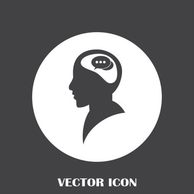 Bir kafa ile konuşma balonu silüeti. Bir kafa ile konuşma balonu vektör çizim silueti. Siluet konuşma balonu vektör konsepti ile baş. Siluet vektör görüntü ile bir adam kafa