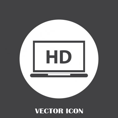 Düz ekran tv Hd video etiket vektör simgesi, dizüstü ekran
